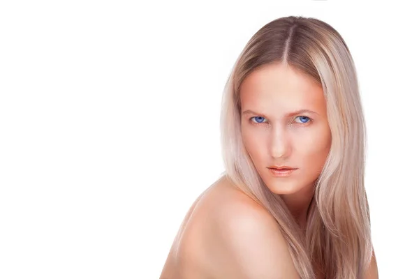 Güzel kadın yüz studio üzerinde beyaz izole — Stok fotoğraf