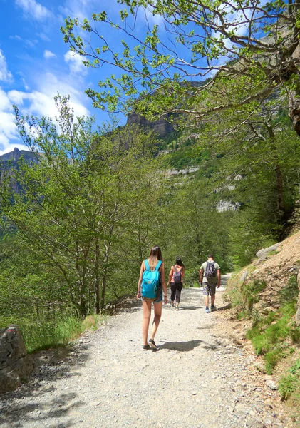 Skupina lidí, kteří chodí po turistické stezce v Huesca, Španělsko — Stock fotografie