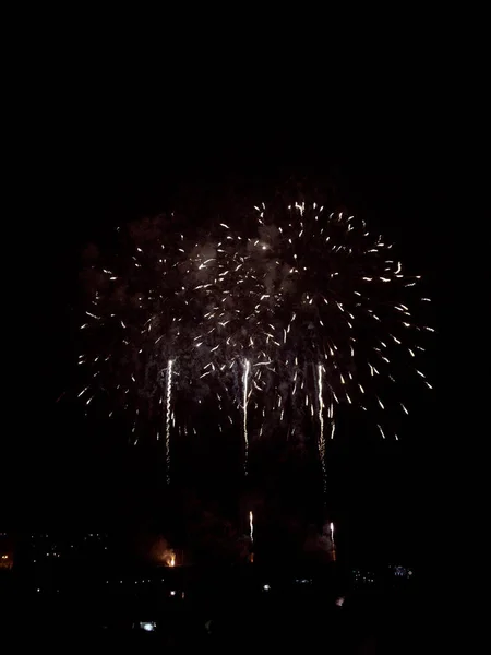 Fuegos artificiales en un cielo negro — Foto de Stock