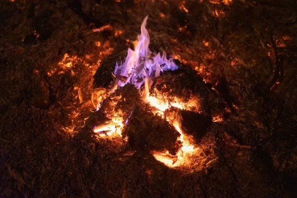 Big Pile Ashes Burning Night — Stock Photo, Image