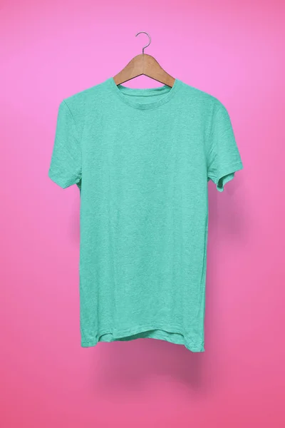 Turquoise Shirt Hanger Pink Background — Stock Photo, Image