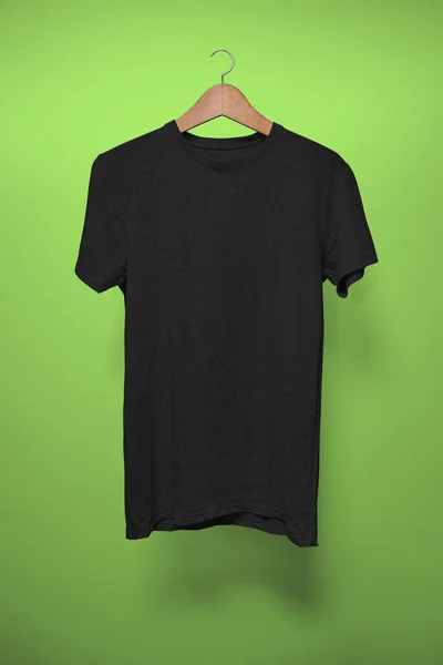 Black Shirt Hanger Green Background — Stock Photo, Image