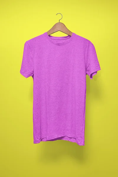 Purple Shirt Hanger Yellow Background — Stock Photo, Image