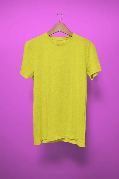 Yellow Shirt Hanger Purple Background — Stock Photo, Image