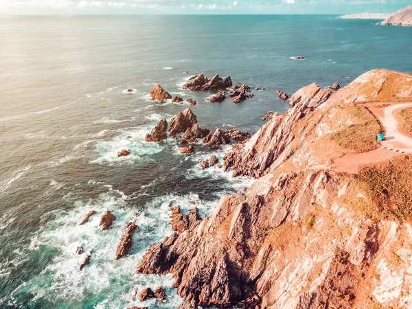 Paisaje Acantilado Rocoso Cerca Del Océano Desde Dron Loiba Galicia —  Fotos de Stock