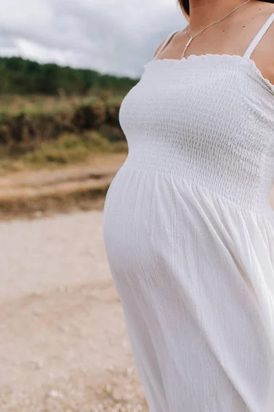 Vientre Embarazada Durante Octavo Mes Embarazo —  Fotos de Stock