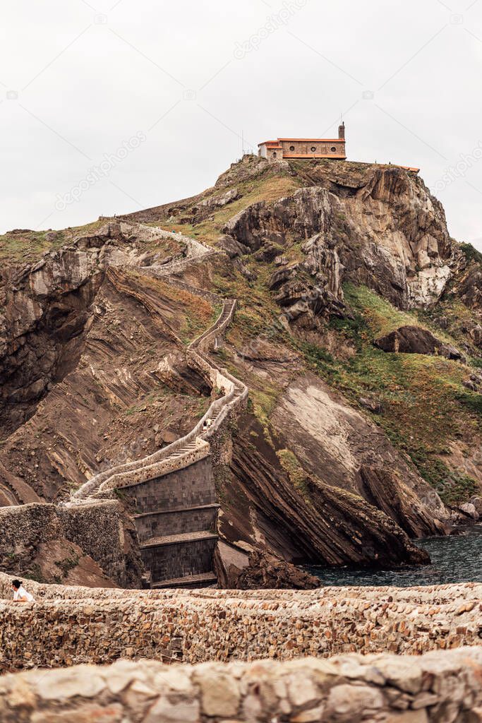 Gaztelugatxe island on Vizcaya, Spain. It has a small hermit on top