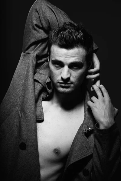 Studio Shot Young Handsome Man Posing Studio Black White — Stock Photo, Image