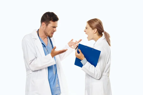 Young Doctors Have Argument Studio Isolated Background — Stock Photo, Image