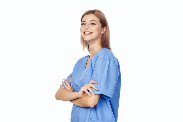 Studio Shot Young Woman Doctor Smiling — Stock Photo, Image