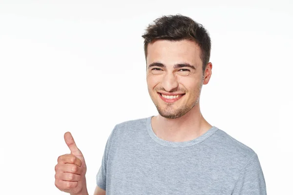 Young Man Thumb Studio Isolated Background — Stock Photo, Image