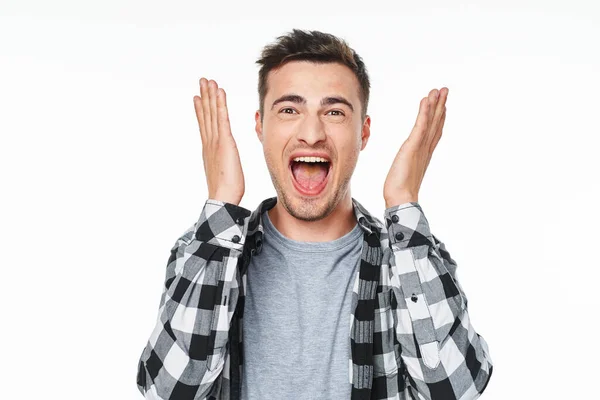 Young Man Happy Studio Isolated Background — Stock Photo, Image