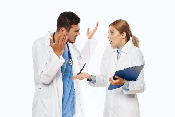 Young Doctors Arguing Studio Isolated Background — Stock Photo, Image