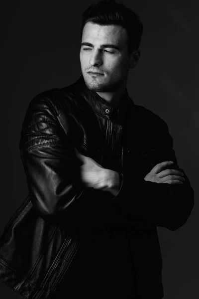 Studio Shot Young Handsome Man Posing Studio Black White — Stock Photo, Image