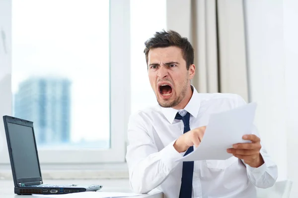 Young Angry Businessman Office Documents — Stock Photo, Image