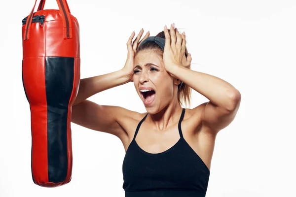 Grabado Estudio Mujer Forma Joven Boxeador Ejercicio Fondo Aislado —  Fotos de Stock