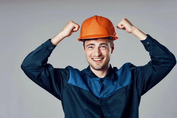 Studio Shot Industrial Worker Orange Helmet — Stock Photo, Image