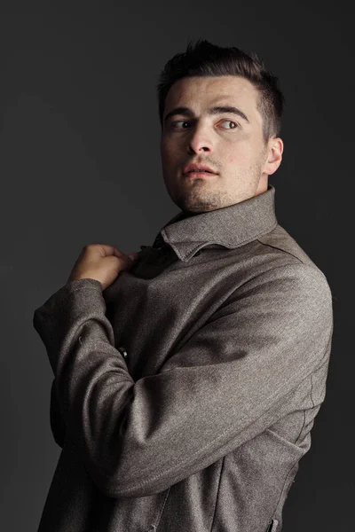 Portrait Young Man Looking Away Dark Background Studio Shot — Stock Photo, Image