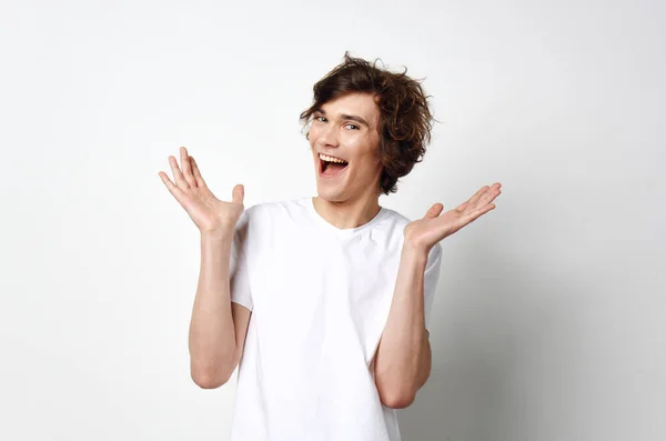 Happy Young Man Smiling Studio — Stock Photo, Image