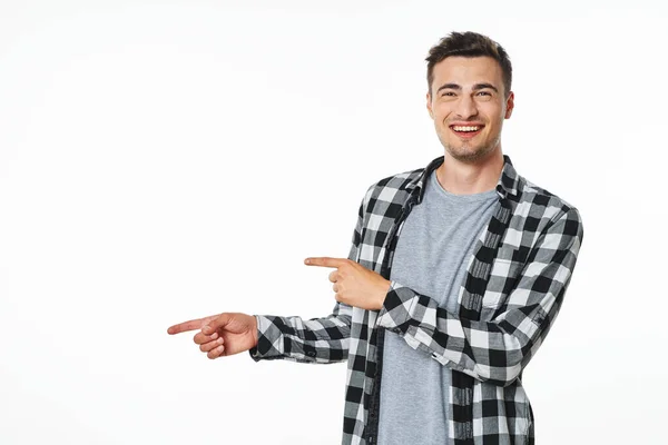 Young Man Showing Fingers Studio Isolated White Background — Stock Photo, Image