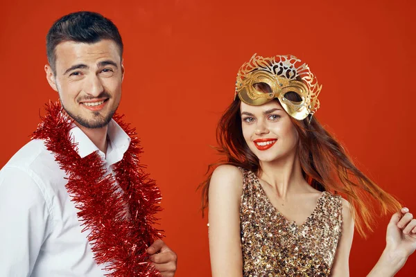 Portrét Mladého Krásného Páru Oslavujícího Nový Rok — Stock fotografie