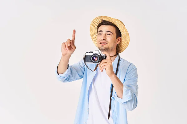 Young Tourist Camera Pointing Studio Shot — Stock Photo, Image
