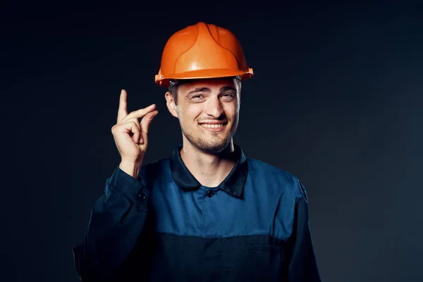 Studio Shot Industrial Worker Orange Helmet Gesturing — Stock Photo, Image