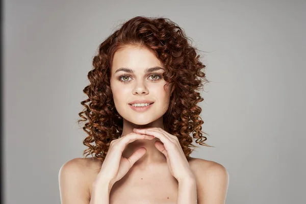 Portrait Young Beautiful Woman Curly Hair Studio Shot — Stock Photo, Image