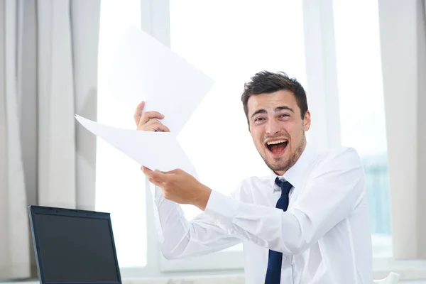 Young Handsome Businessman Smiling Office — Stock Photo, Image