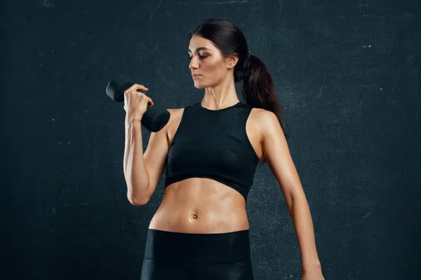 Young Fit Woman Studio Dumbbell — Stock Photo, Image