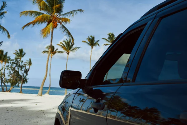 Auto Het Prachtige Strand Met Palmen — Stockfoto