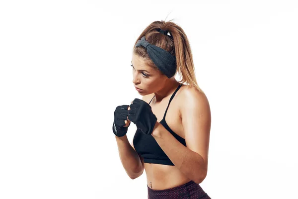 Tiro Estúdio Jovem Ajuste Mulher Boxer Exercício Isolado Fundo — Fotografia de Stock