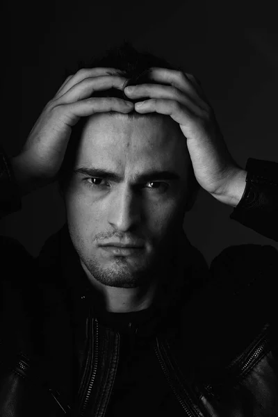 Studio Shot Young Handsome Man Posing Studio Black White — Stock Photo, Image