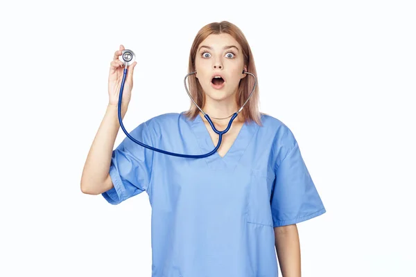 Young Beautiful Nurse Stethoscope Isolated White — Stock Photo, Image