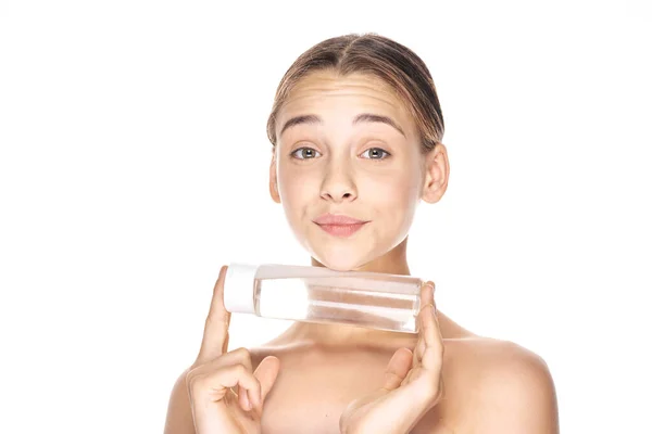 Prise Vue Portrait Jeune Belle Femme Avec Des Produits Beauté — Photo