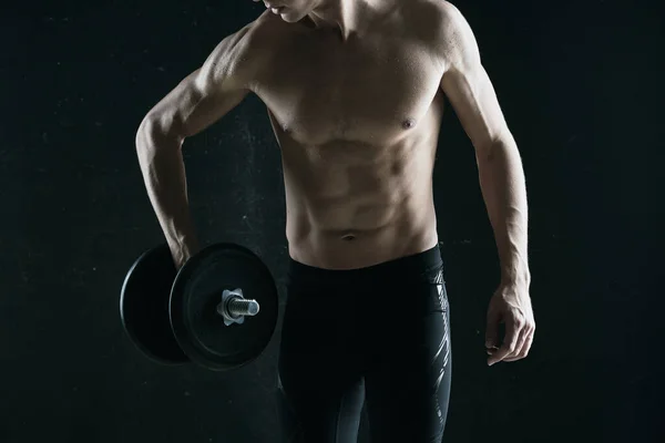 Young Man Dumbbell Studio — Stock Photo, Image