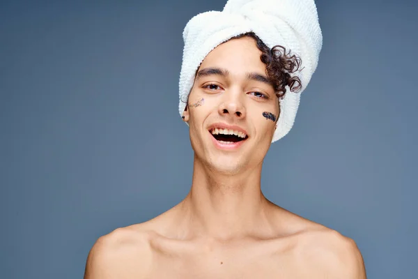 Young Handsome Man Towel Head Studio — Stock Photo, Image