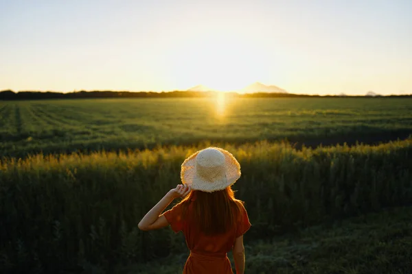 Jovem Mulher Posando Campo Trigo — Fotografia de Stock