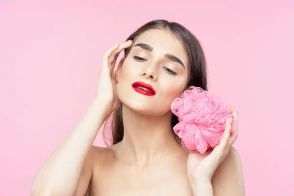 Soins Peau Beauté Portrait Jeune Belle Femme Avec Gant Toilette — Photo