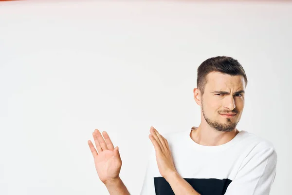 Young Man Gesturing Isolated White Background — Stock Photo, Image