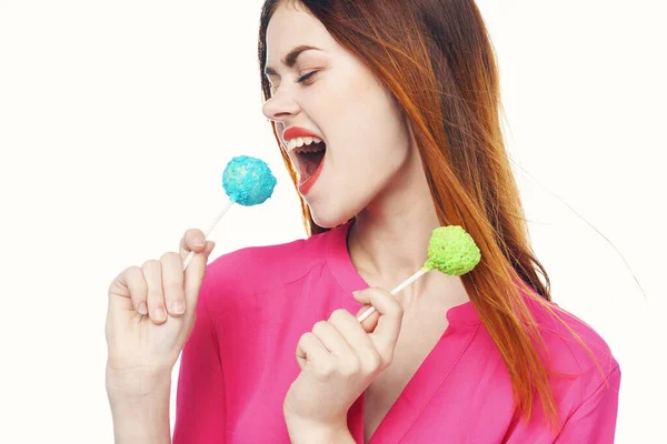 Junge Schöne Frau Mit Bonbons Atelier — Stockfoto