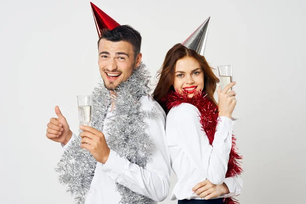 Retrato Jovem Belo Casal Celebrando Aniversário Com Champanhe — Fotografia de Stock