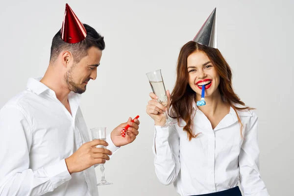 Retrato Jovem Belo Casal Celebrando Aniversário Com Champanhe — Fotografia de Stock