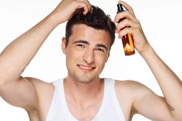 Studio Shot Young Handsome Man Beauty Product — Stock Photo, Image