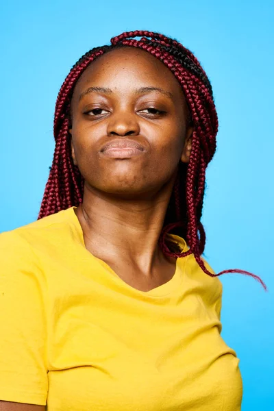 Woman Afro Braids Isolated Background — Stock Photo, Image