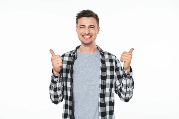 Young Man Thumbs Studio Isolated Background — Stock Photo, Image