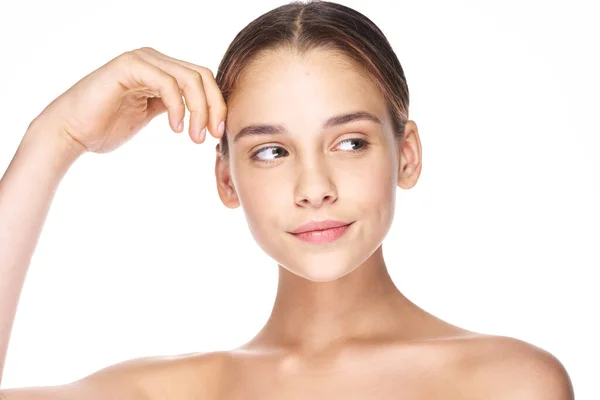 Retrato Joven Mujer Guapa Estudio Fondo Aislado — Foto de Stock