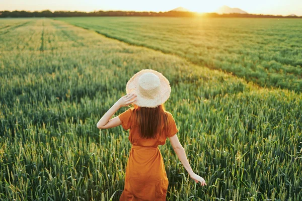 Jovem Mulher Posando Campo Trigo — Fotografia de Stock