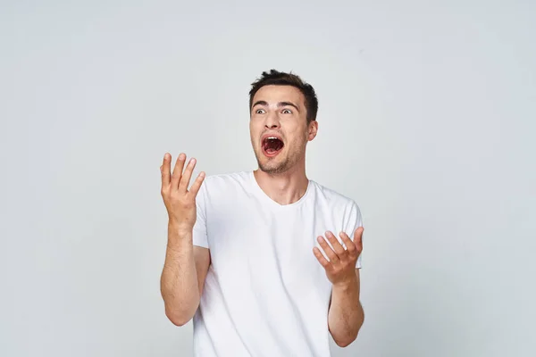 Young Man Shouting Studio Isolated White Background — Stock Photo, Image