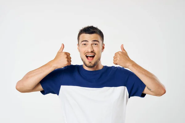 Young Happy Man Thumbs Isolated White Background — Stock Photo, Image